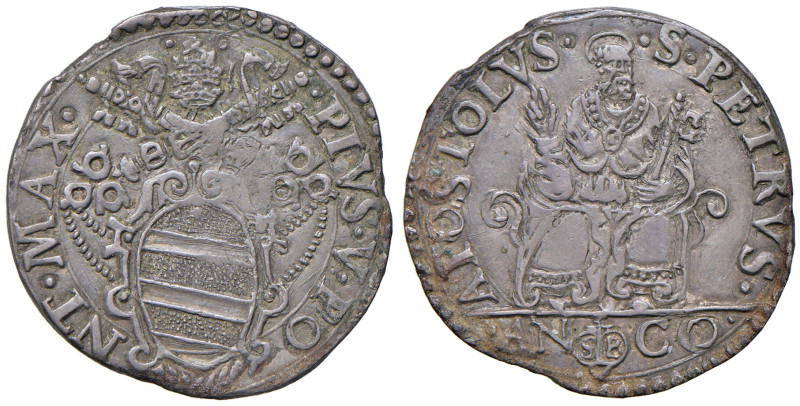 Pio V (1566-1572). Ancona. Testone AG gr. 8,55. Muntoni 32. Berman 1105. Dubbini...