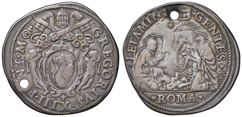 Gregorio XIII (1572-1585). Roma. Testone AG gr. 9,10. Muntoni 36. Berman 1154. M...