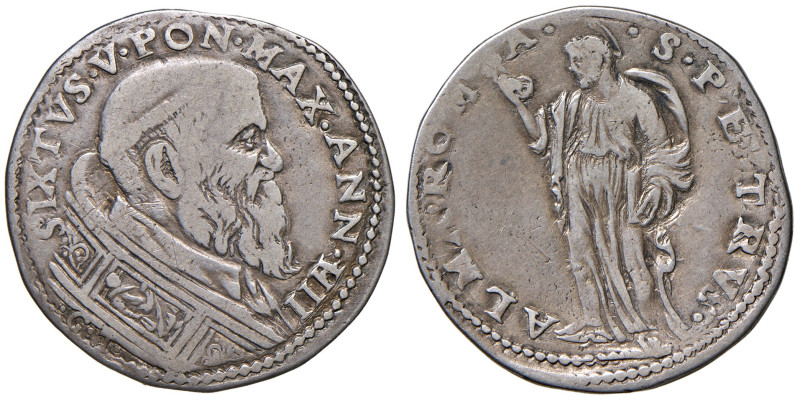 Sisto V (1585-1590). Roma. Testone anno IV AG gr. 9,29. Muntoni 38. Berman 1325....