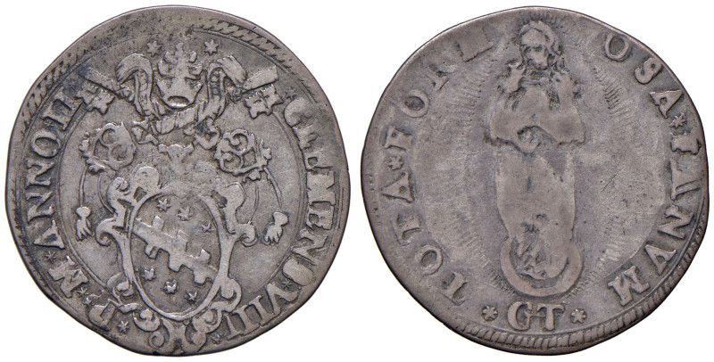 Clemente VIII (1592-1605). Fano. Testone anno II AG gr. 9,22. Muntoni 154. Berma...