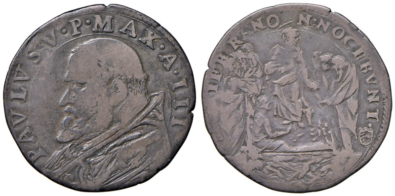 Paolo V (1605-1621). Roma. Testone anno III AG gr. 9,22. Muntoni 20. Berman 1547...