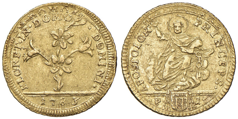 Pio VI (1775-1799). Roma. Mezza doppia 1783 AV gr. 2,72. Muntoni 14b. Berman 295...