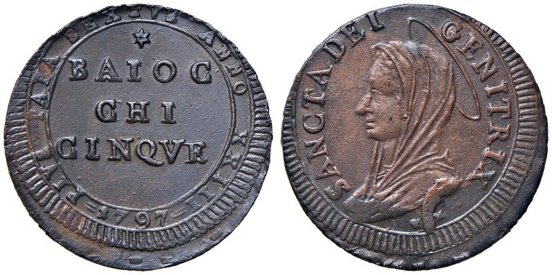 Pio VI (1775-1799). Roma. Madonnina da 5 baiocchi 1797 anno XXIII CU gr. 15,53. ...