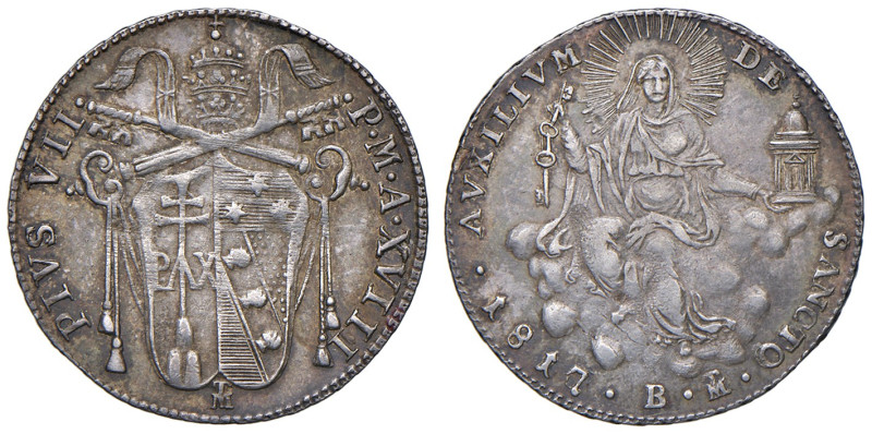 Pio VII (1800-1823). Bologna. Giulio 1817 anno XVIII AG. Pagani 94. Muntoni 40. ...