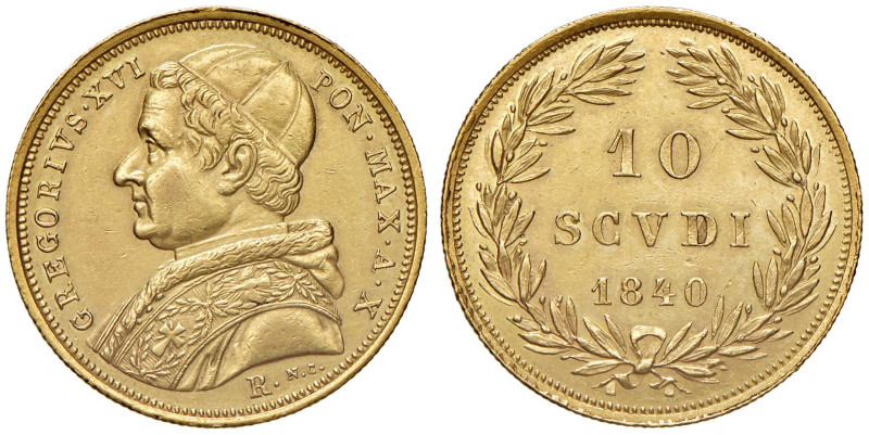 Gregorio XVI (1831-1846). Roma. Da 10 scudi 1840 anno X AV. Pagani 164a. MIR 310...