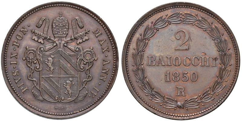 Pio IX (1846-1878). Roma. Da 2 baiocchi 1850 anno IV CU. Pagani 489. MIR 3145/1....