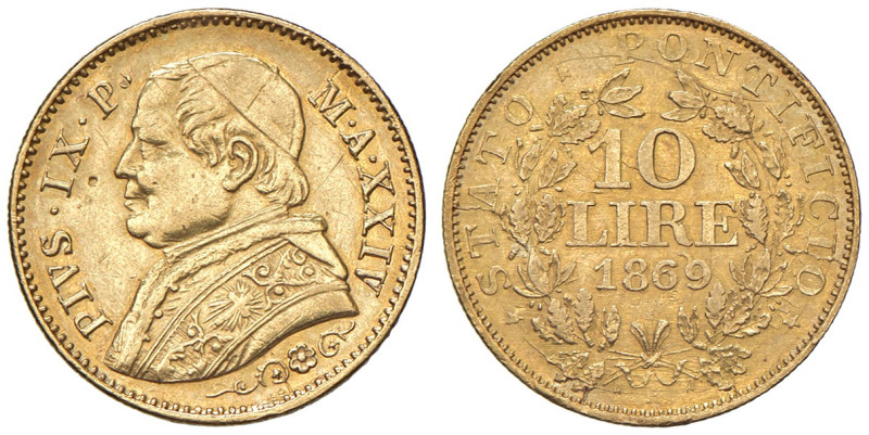 Pio IX (1846-1878). Roma. Monetazione decimale, 1866-1870. Da 10 lire 1869 anno ...