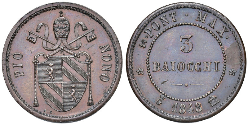 Pio IX (1846-1878). Gaeta?. Da 3 baiocchi 1848 (zecca incerta in Belgio) CU gr. ...