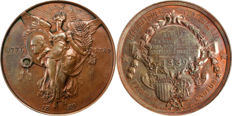 1889 Republique Centenaires, Salut Medal. Musante GW-1123, Douglas-41A. Bronze. ...