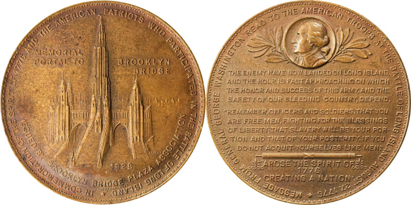 1928 Memorial Portal at Brooklyn Bridge Medal. Baker Z-324. Bronze. About Uncirc...