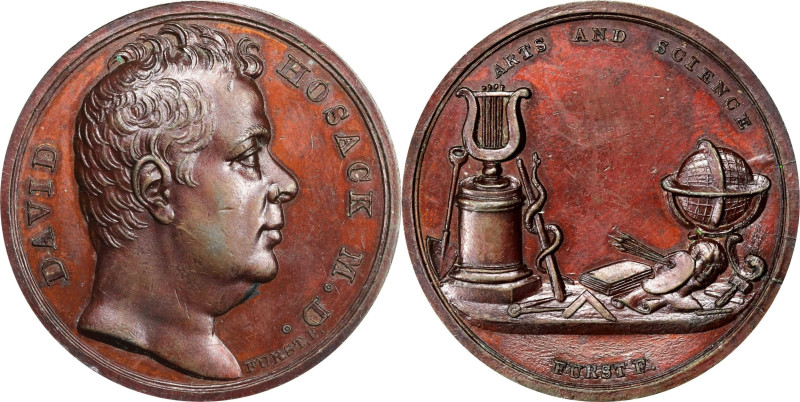 Undated (ca. 1830) Dr. David Hosack Medal. Julian PE-15. Bronze. Mint State, Lig...