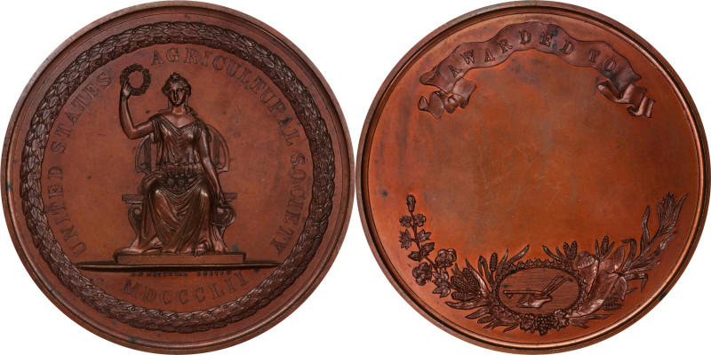 "1852" (1858-1861) United States Agricultural Society Award Medal. Harkness Nat-...