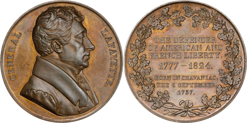 1824 Lafayette Portrait Medal. Fuld-LA.1824.5, Olivier-35. Bronze. Mint State.
...