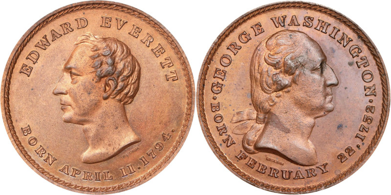 "1794" (ca. 1860) Washington / Edward Everett Medal Muling. Musante GW-322, Bake...