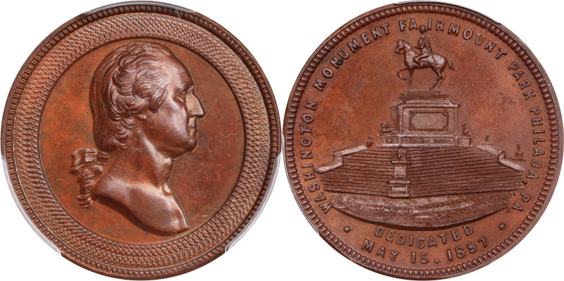 1897 Fairmount Park Monument Medal. Musante GW-1020, Baker Q-324A. Bronze. MS-66...