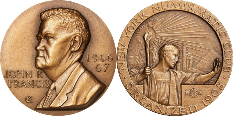 1966-67 New York Numismatic Club Presidential Medal. John R. Francis. By Karl Gr...