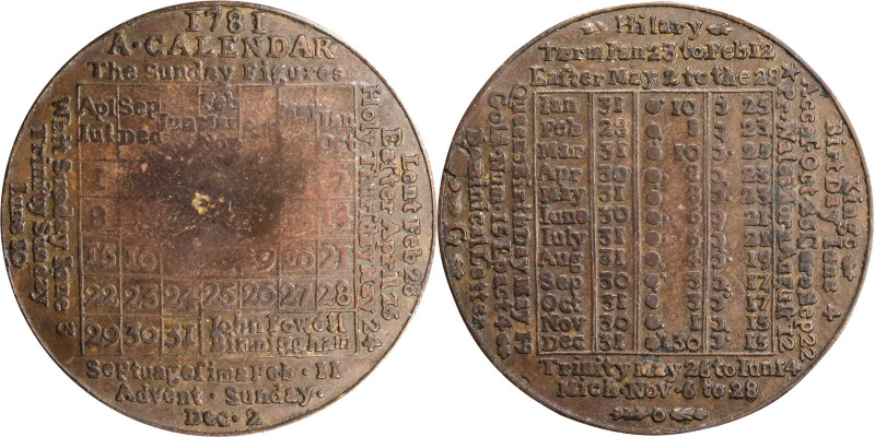 1781 Calendar Medal. Bronze. Fine.
38 mm.

Estimate: $75