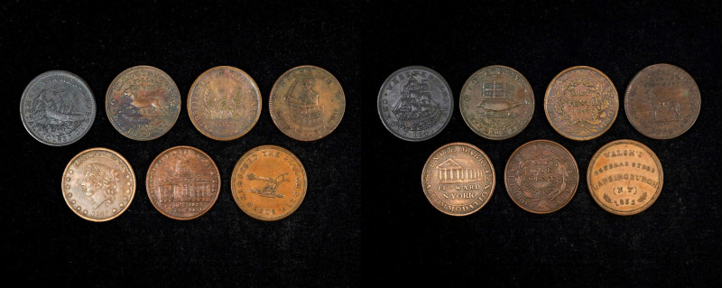 Lot of (7) Hard Times Tokens.
Includes a mix of satirical pieces and store card...