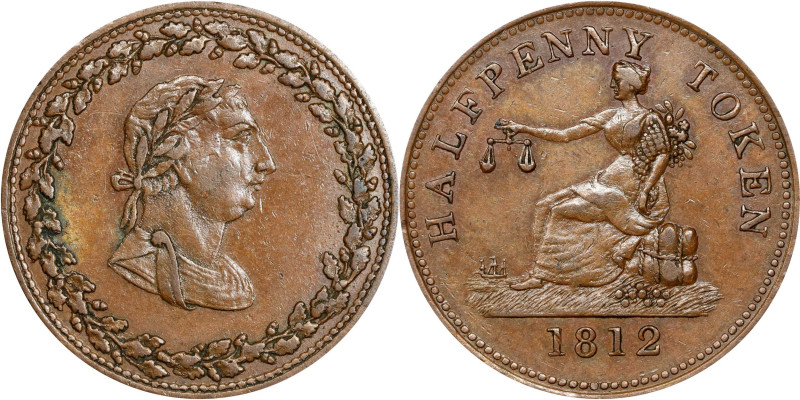 CANADA. "1812" (1830s) George III Bust in Oak Wreath / Commerce (Tiffin) Token. ...