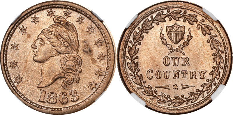 1863 French Liberty Head / OUR COUNTRY. Fuld-1/229 d. Rarity-7. Copper-Nickel. P...