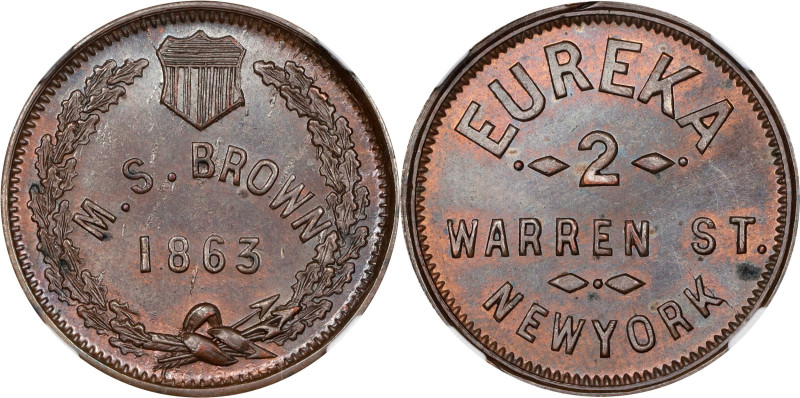 NEW YORK. New York. 1863 Morris S. Brown, Eureka. Fuld-630N-2a. Rarity-4. Copper...