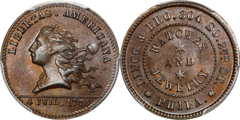 PENNSYLVANIA. Philadelphia. "1776" (1876) Lingg & Bro. Rulau Pa-Ph 220B. Copper....