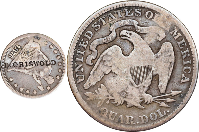 P. GRISWOLD on the obverse of an 1876 Liberty Seated quarter. Brunk-Unlisted, Ru...