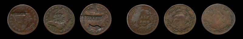 Lot of (3) Counterstamps on Classic Head Half Cents.
All counterstamps are diff...