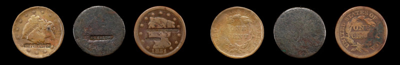 Lot of (3) Silversmith's Marks on Large Cents.
Included are: I. FELLOW on an un...