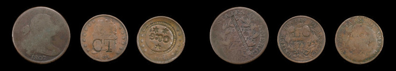 Lot of (3) Counterstamped Early Copper Coins.
Included are: CT on the obverse a...