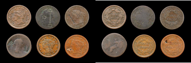 Lot of (6) Counterstamps on Copper Coins.
Five of the hosts are United States l...