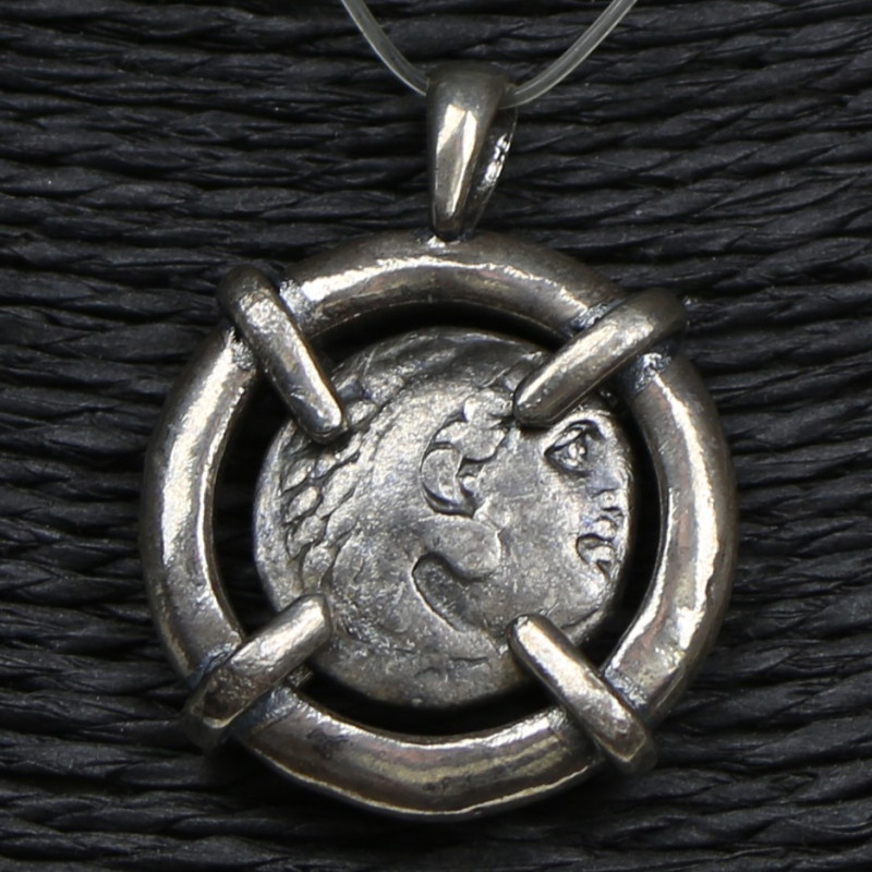 ITEM: Pendant with Alexander the Great Drachm. Obverse: Head of Herakles wearing...