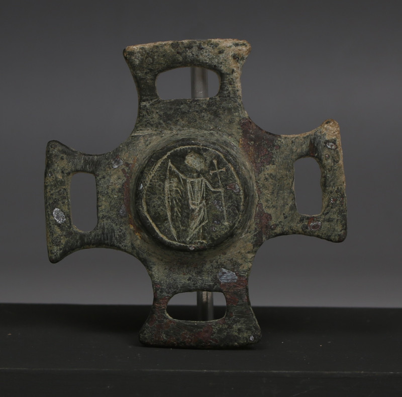 ITEM: Horse harness fitting depicting saint with cross
MATERIAL: Bronze
CULTUR...