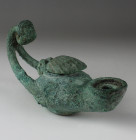 Byzantine oil lamp with male mask terminal