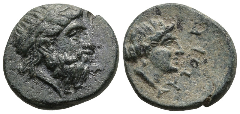 AEOLIS. Autokane. (3rd century BC).
AE Bronze (10,9mm 0,92g)
Obv: Laureate hea...