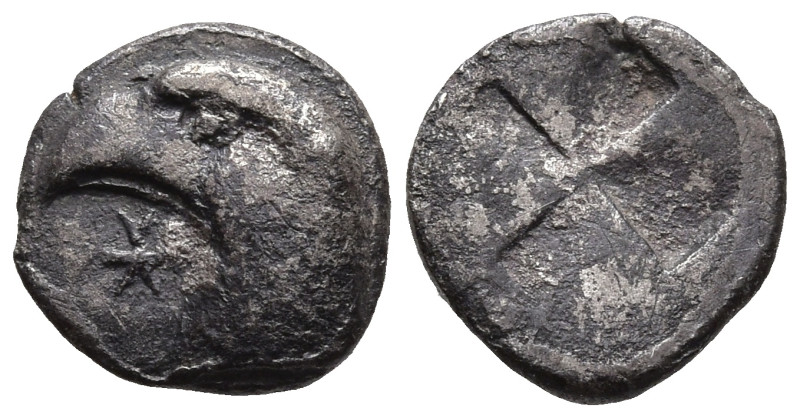 AEOLIS. Kyme (Circa 450-400 BC).
AR Hemiobol (7.9mm 0.4g)
Obv: Head of eagle t...