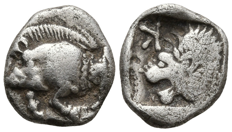 MYSIA. Kyzikos. (Circa 450-400 BC)
AR Obol 8,7mm 0,80g)
Obv: Forepart of boar ...