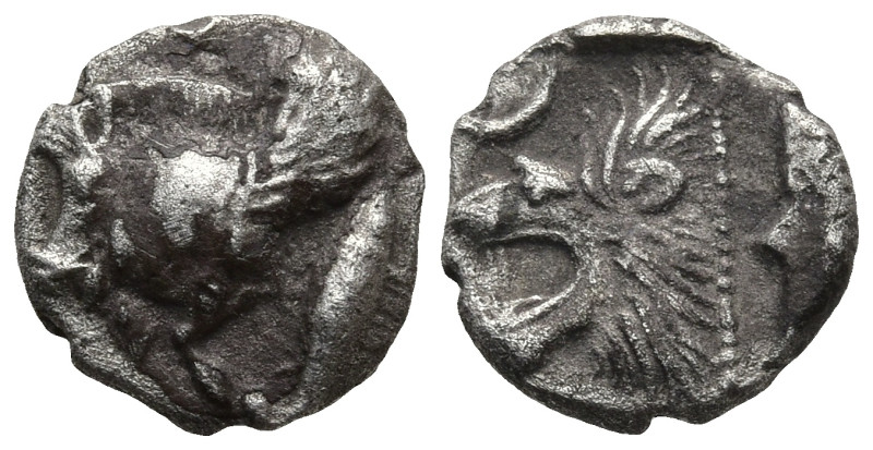 MYSIA. Kyzikos. (Circa 450-400 BC).
AR Hemiobol (8,1mm 0,40g)
Obv: Forepart of...