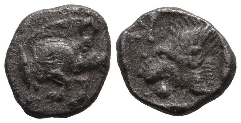 MYSIA. Kyzikos (Circa 450-400 BC)
AR Hemiobol (7,7mm 0,27g)
Obv: Forepart of b...