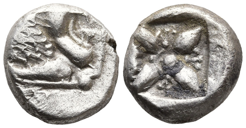 IONIA. Miletos. (6th-5th centuries BC).
AR Diobol (9,7mm 1,11g)
Obv: Forepart ...