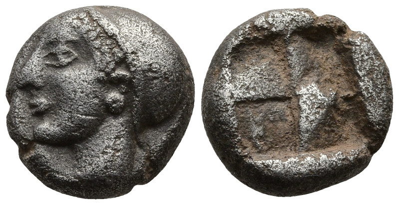 IONIA. Phokaia. (Circa 521-478 BC).
AR Diobol (9,2mm 1,24g)
Obv: Archaic femal...