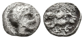 PAMPHYLIA. Side. (Circa 3rd-2nd Century BC)
AR hemibol (4,5mm 0,09g)
Obv: Head of roaring lion right
Rev: Helmeted head of Athena right.
SNG Franc...