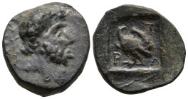 CARIA.Stratonikeia. (Circa 125-85 BC)
AE Bronze (12,6mm 1,56g)
Obv: Laureate head of Zeus right
Rev: Eagle standing left, head turned right, within...