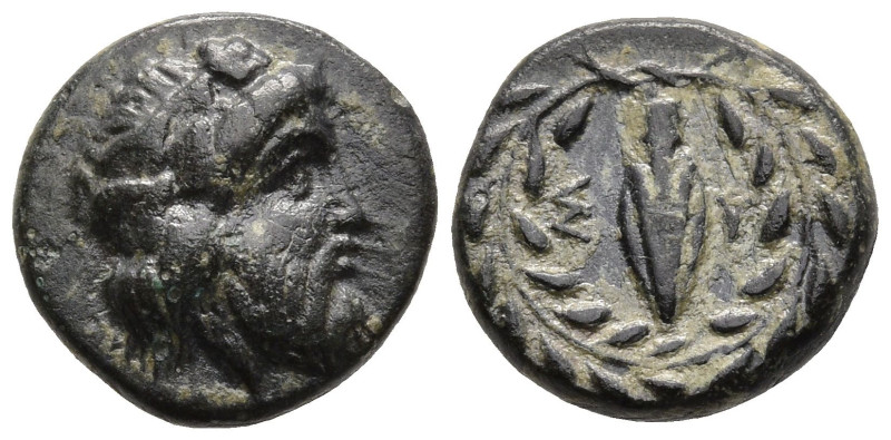 CARIA. Syangela. (Circa 350-320 BC)
AE Bronze (9mm 0.93g)
Obv: Laureate head o...