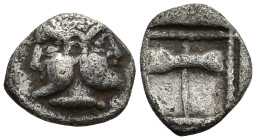 ISLANDS off TROAS. Tenedos. (Circa 5th Century BC)
AR Obol (8,7mm 0,58g)
Obv: Janiform female and male heads
Rev: Labrys within incuse square.
SNG...