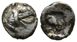 IONIA. Teos. (Circa 475-450 BC).
AR Tetartemorion (6,3mm 0,18g)
Obv: Head of griffin right
Rev: Quadripartite incuse square.
SNG Kayhan 603