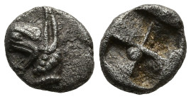 IONIA. Teos. (Circa 540-500 BC)
AR Tetartemorion (5,8mm 0,23g)
Obv: Head of griffin to left
Rev: Quadripartite incuse square with central pellet.
...