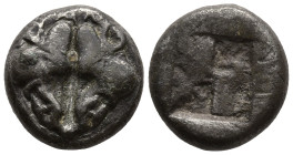 LESBOS. Uncertain. (Circa 478-460 BC).
BI 1/24 Stater (9,9mm 1,20g)
Obv: Confronted heads of two boars; ΛE above.
Rev: Quadripartite incuse square....