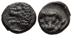 CARIA. Uncertain. (Circa 5th century BC).
AR Obol (7,5mm 0,50g)
Obv: Forepart of a roaring lion left.
Rev: Facing panther's head within incuse squa...