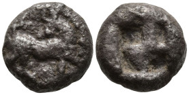 ASIA MINOR. Uncertain. (5th century BC).
AR Hemidrachm (?) (11.9mm 2.1g)
Obv: Bull standing right, head to left.
Rev: Quadripartite incuse square....